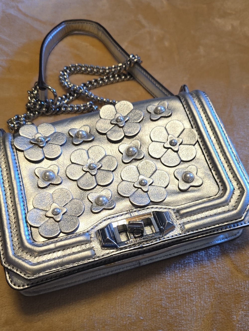 Rebecca Minkoff Silver Floral Pearl-Accent Crossbody